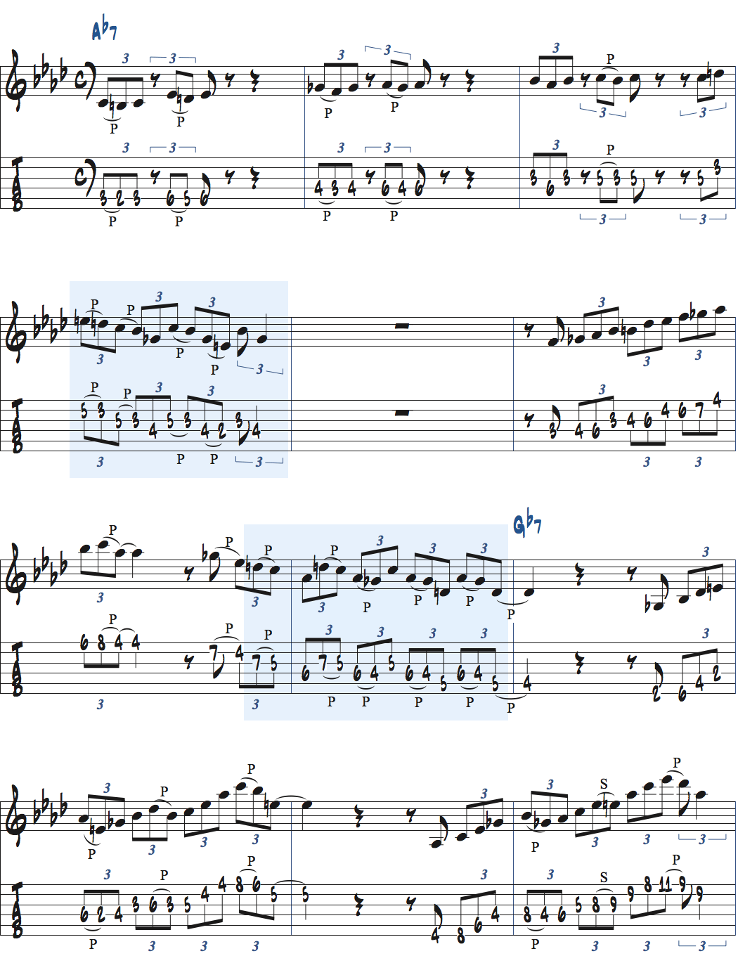 ホールトーンスケールを使ったアドリブ例楽譜ページ1