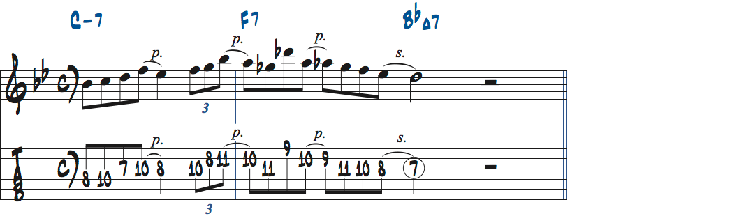 Bbメジャー251リックを変化させる3連符楽譜2