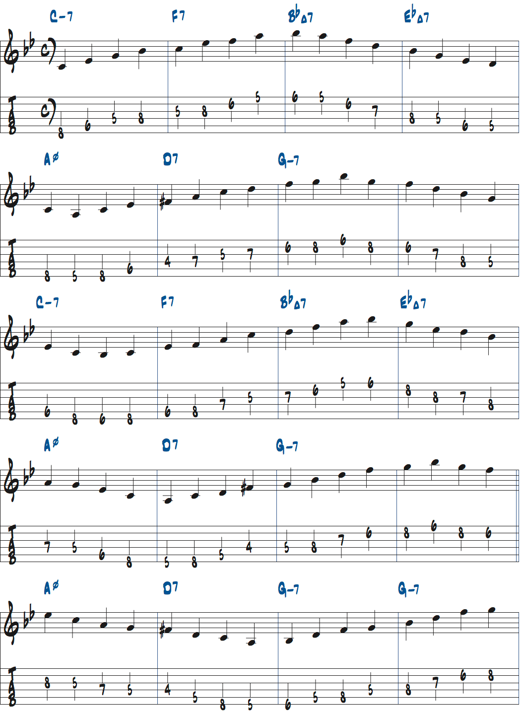 コードトーンを使った練習滑らかにつなげる楽譜ページ1