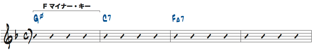 Gm7(b5)-C7-FMaj7の解釈1、Gm7(b5)のみをFマイナーキー楽譜