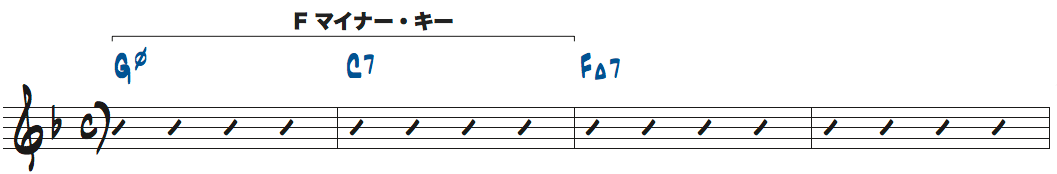 Gm7(b5)-C7-FMaj7の解釈2、C7までをFマイナーキー楽譜