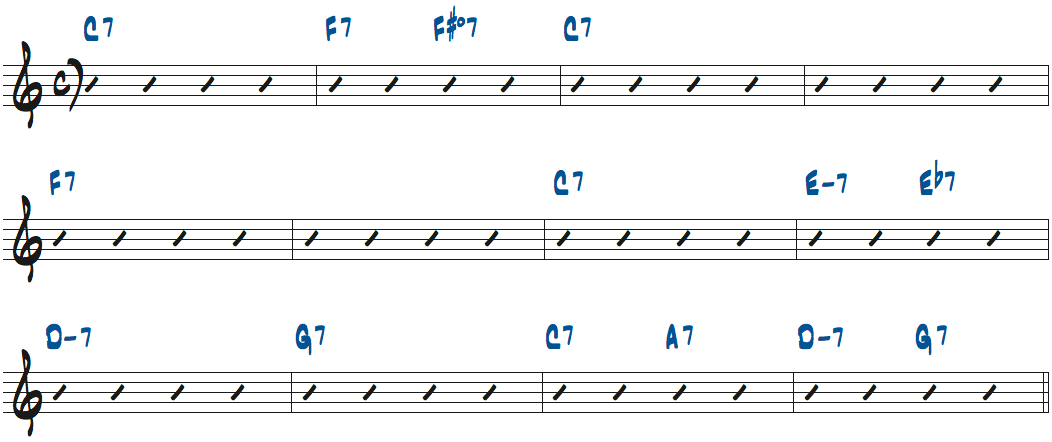 K C Blues（チャーリー・パーカー作曲）のコード進行楽譜