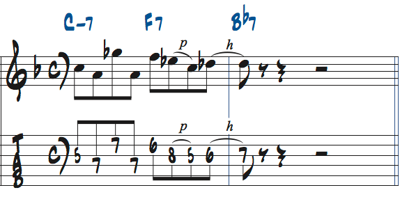 Cm7-F7-Bb7で使えるリック1楽譜
