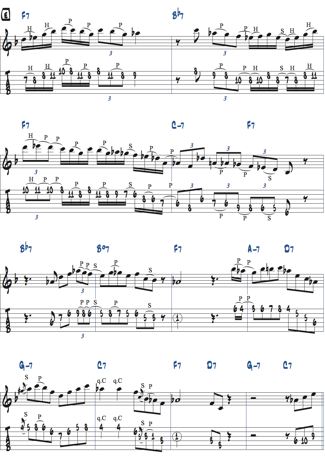 キーFのジャズブルースでのアドリブ楽譜ページ5