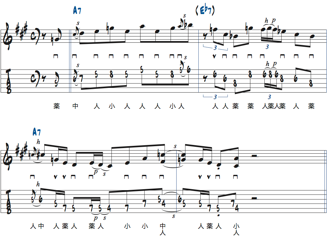 ジョシュ・スミスのクロマチックアプローチEb7をA7で使った楽譜