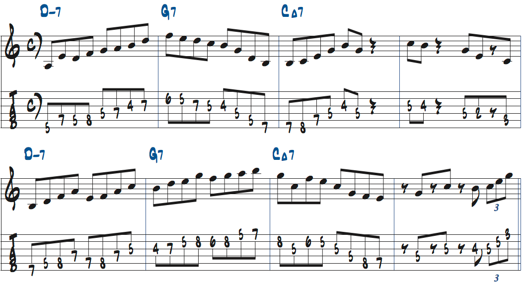 Dm7-G7-CMa7で使えるリック1楽譜