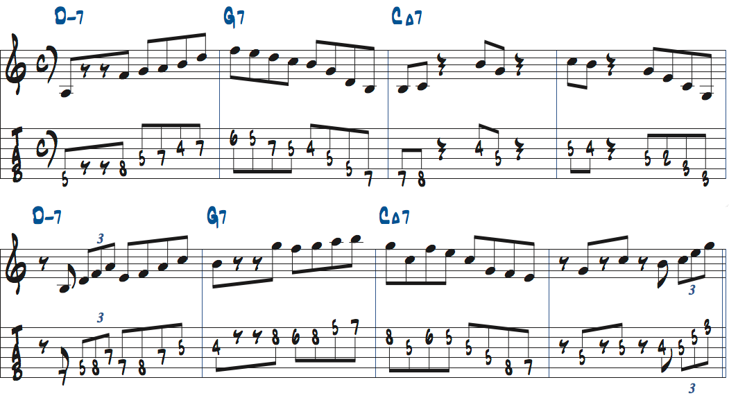 Dm7-G7-CMa7で使えるリック1楽譜
