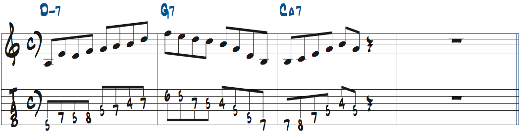 Dm7-G7-CMa7で使えるリック1楽譜