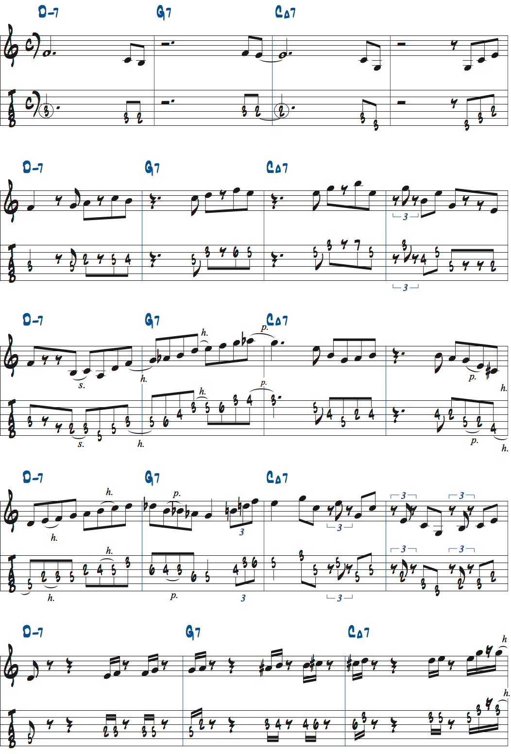 Dm7-G7-CMa7でのアドリブ例ページ1楽譜