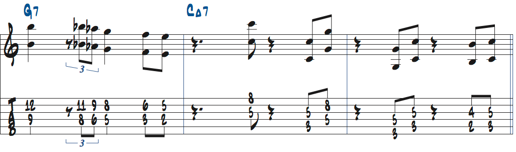 Dm7-G7-CMa7でのアドリブ例ページ3楽譜