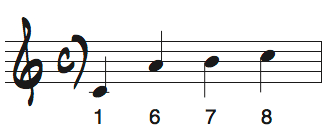 Cメジャーキーの短いメロディ問題8の解答楽譜