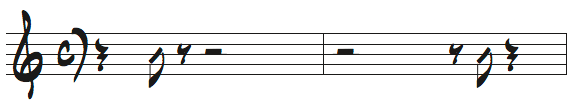 16分を加えた2小節のリズム問題4の解答楽譜