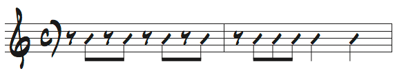 16分を加えた2小節のリズム問題5の解答楽譜