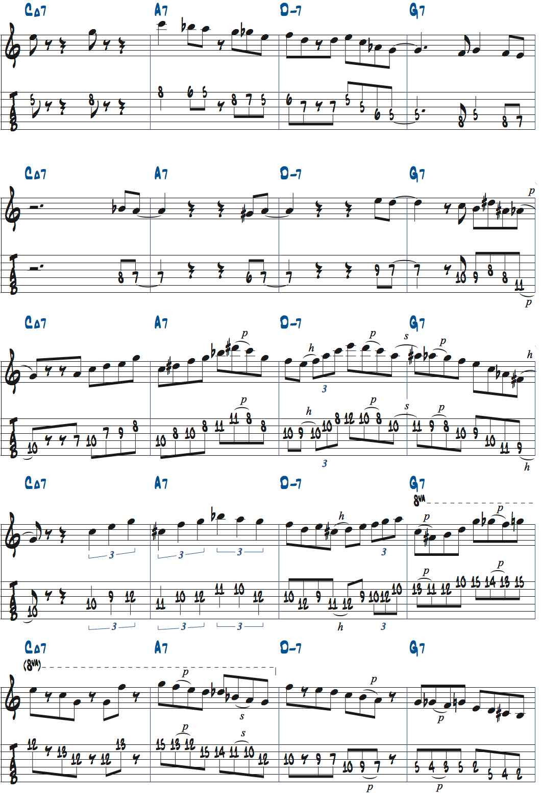 1-6-2-5でのアドリブ例2楽譜