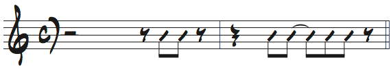 22種類のリズム3番目を1拍半早めた楽譜の表記
