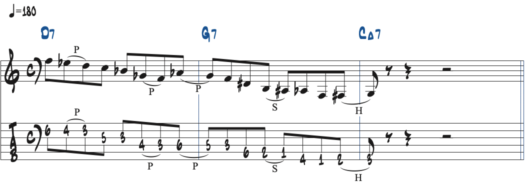 G7のルートに解決するDオルタードリックをD7-G7-CMaj7で使った楽譜