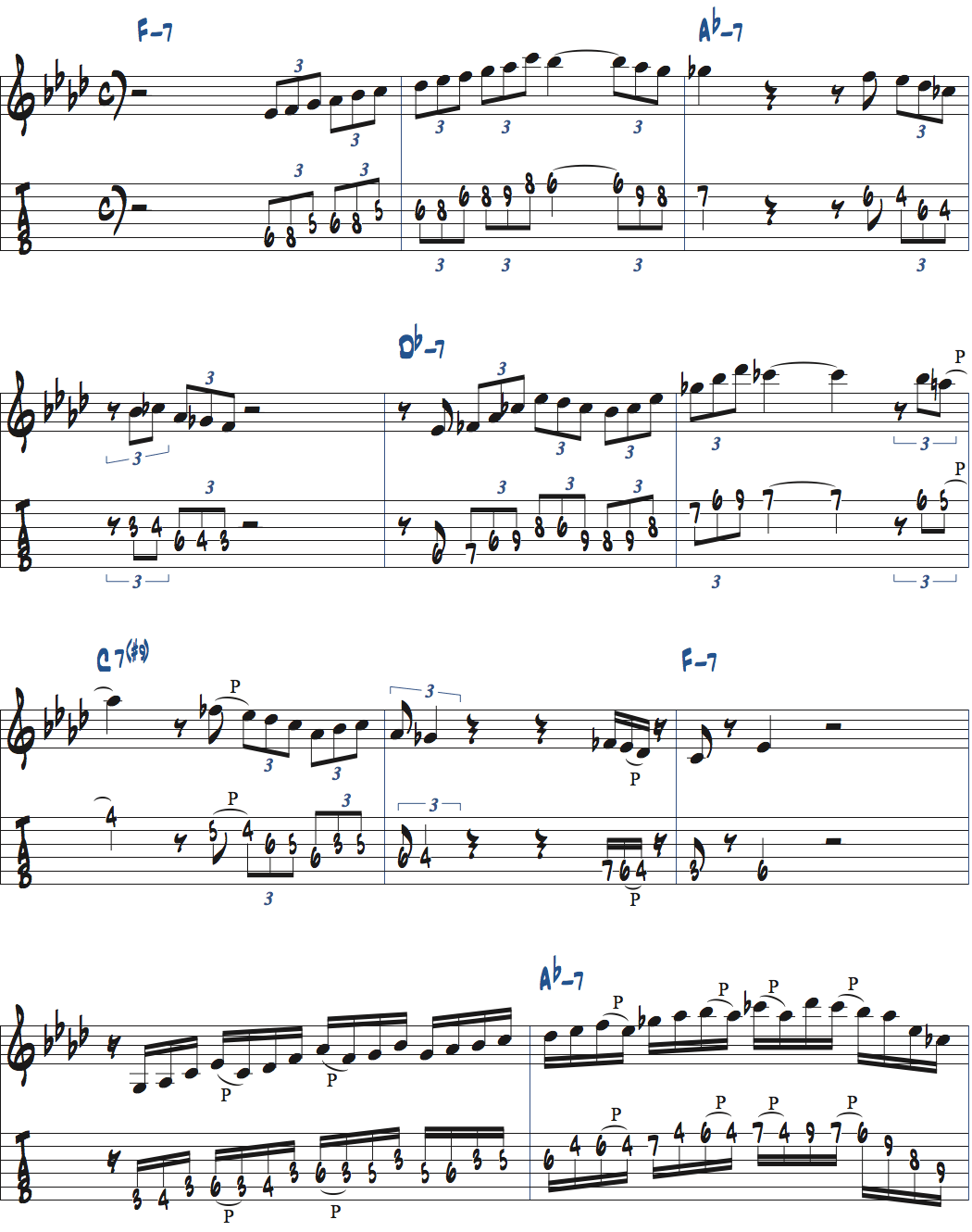 Fm9-Abm9-Dbm9-C7(#9)でのアドリブ例楽譜ページ1