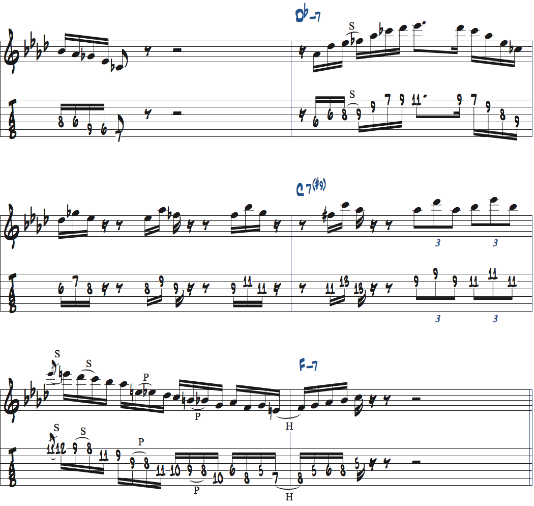 Fm9-Abm9-Dbm9-C7(#9)でのアドリブ例楽譜ページ2