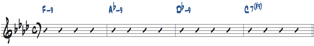 Fm9-Abm9-Dbm9-C7(#9)コード進行楽譜