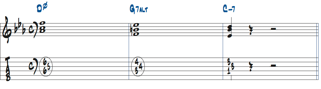 Cマイナーキーの251コンピングトップの音F-E-D楽譜
