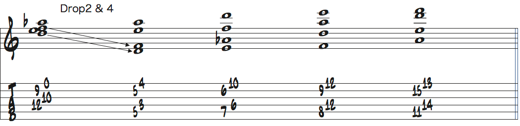 5-13-b7-b9テトラコードのドロップ2+4ボイシング楽譜