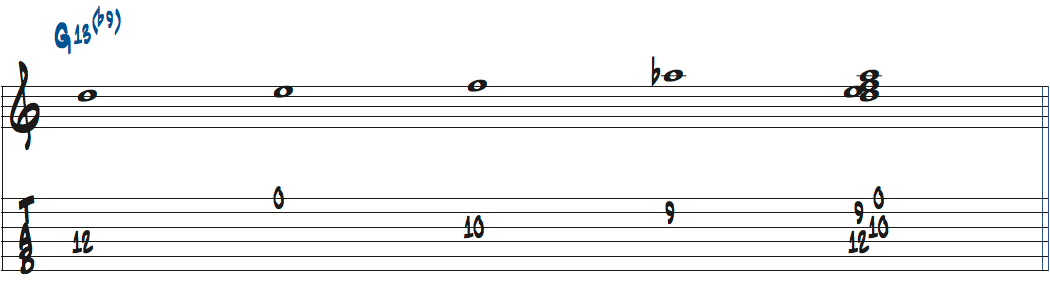 1〜4弦で弾く5-13-b7-b9テトラコード楽譜