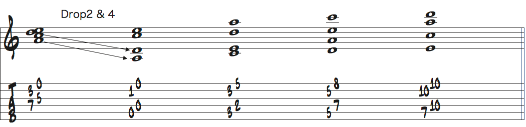 5-b7-8-9テトラコードのドロップ2+4ボイシング楽譜