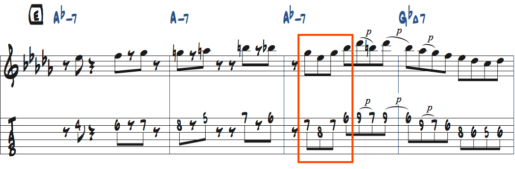 Ebm7(b5)で使うGbトライアド楽譜