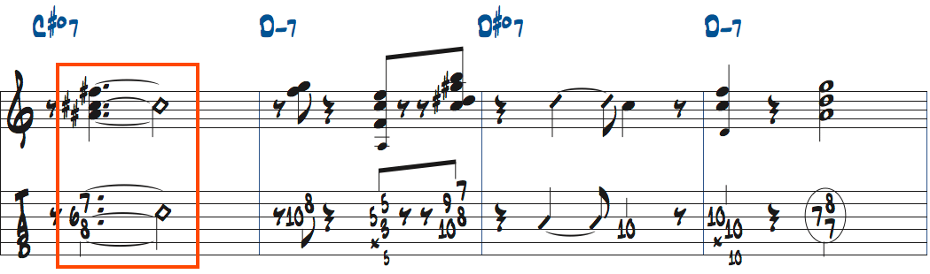 D#dim7で使うBトライアド楽譜