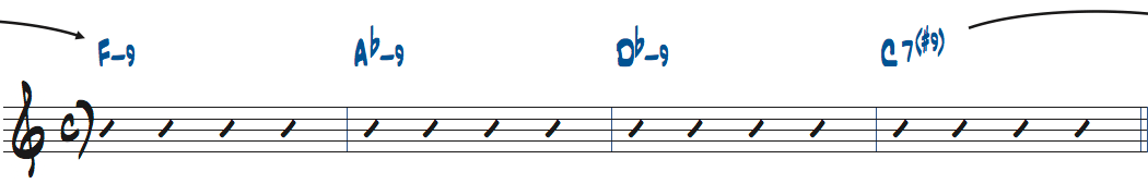 Fm9-Abm9-Dbm9-C7(#9)のV7-I箇所楽譜