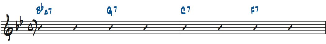 リズムチェンジAセクション2小節のCm7をC7にリハモした楽譜
