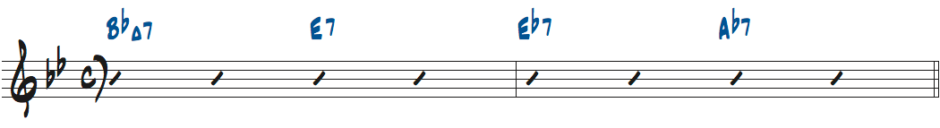 リズムチェンジAセクション2小節を短3度のリハモを使ったコード進行楽譜