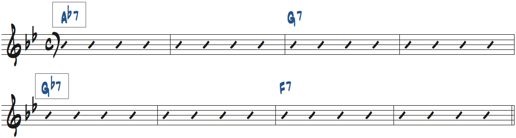 裏コードのV7をII-Vに分割した楽譜