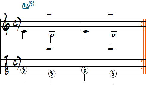 C6(9)ベース音にルートと５ｔｈを使った楽譜