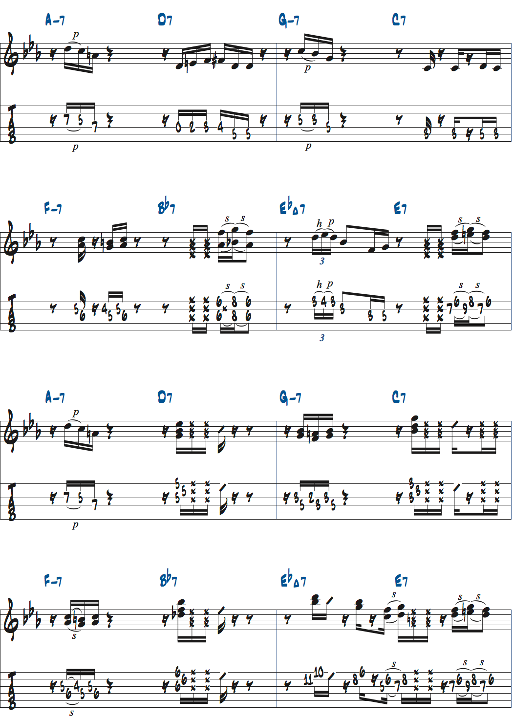 ポールジャクソンジュニアの空間を意識して弾くコード進行でのバッキング楽譜ページ2