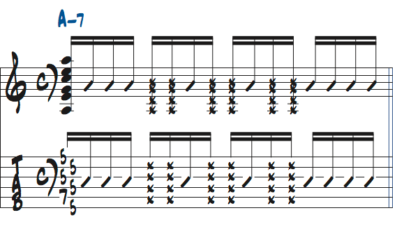 ポールジャクソンジュニアが弾くAm7コードをストロークするだけの演奏例2楽譜