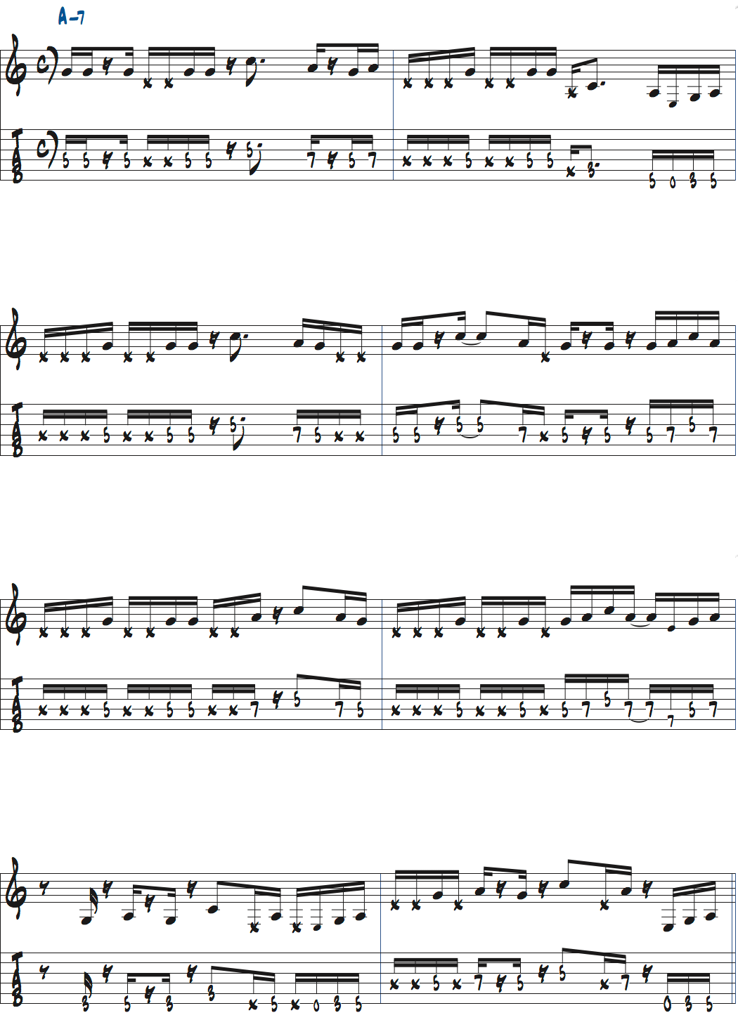 ポールジャクソンジュニアが弾くAm7のm3rd・Cを加えた演奏楽譜