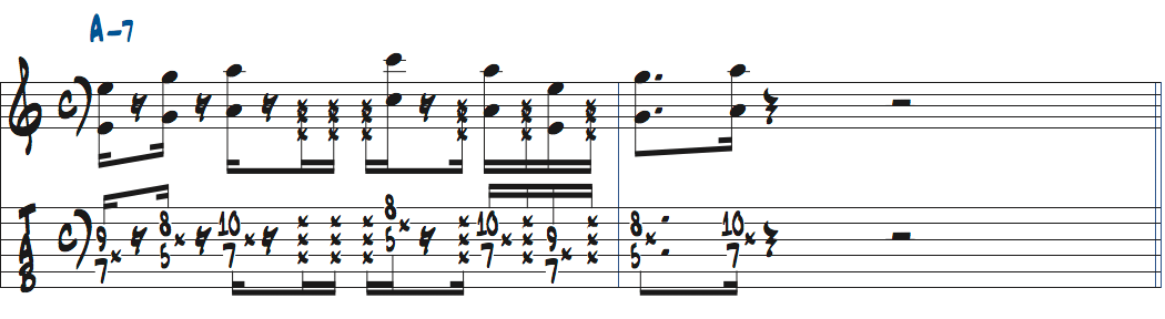 ポールジャクソンジュニアが弾くAm7で使えるオクターブ音程楽譜