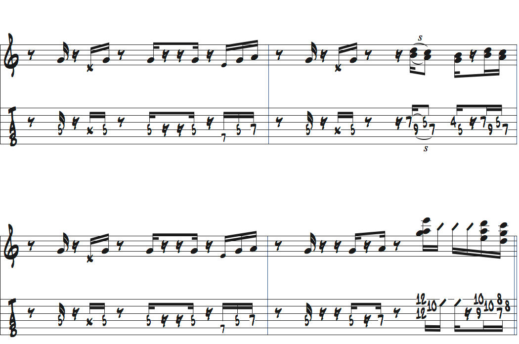 ポールジャクソンジュニアが弾くAm7でのコードトーンバッキングデモ演奏ページ2楽譜