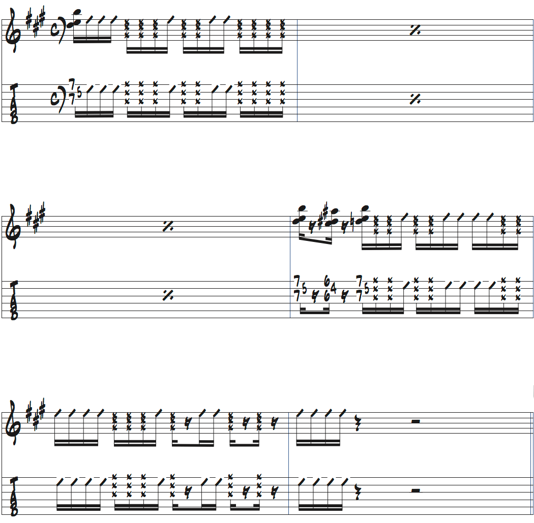 ポールジャクソンジュニアが弾くE7でもEm7でも使えるコードカッティング楽譜