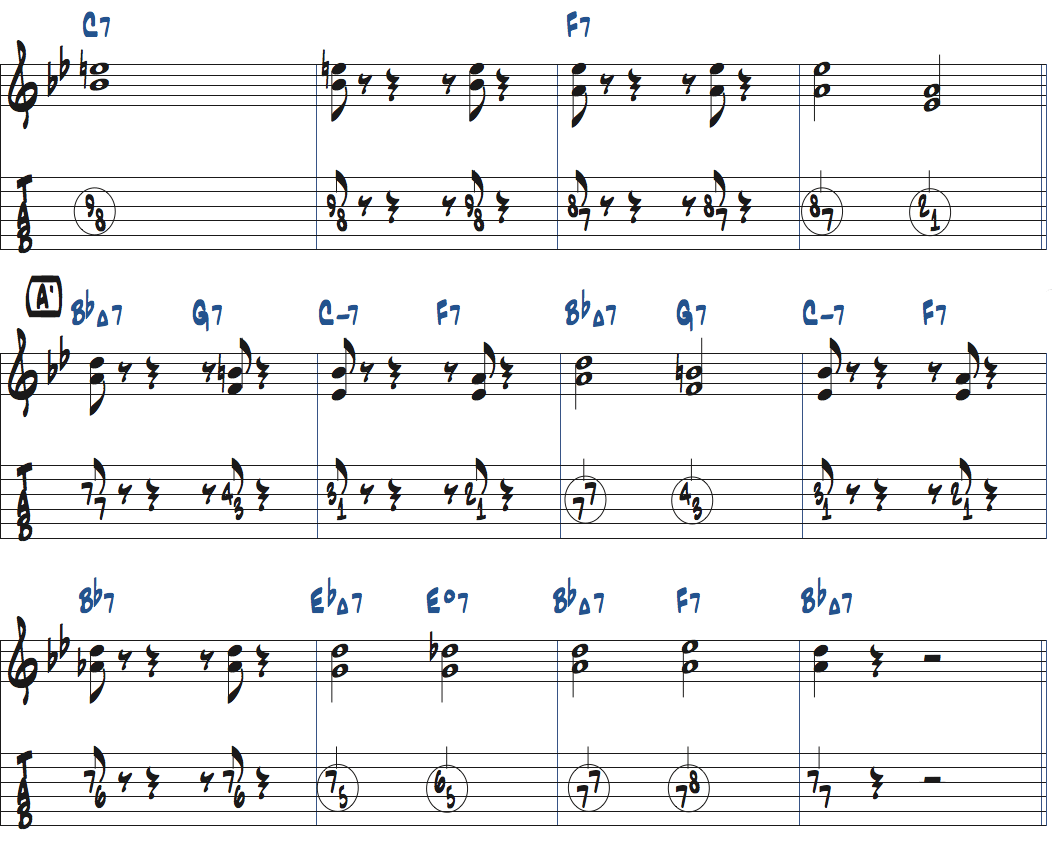 3度と7度とリズムを使ったコンピング練習1楽譜ページ2