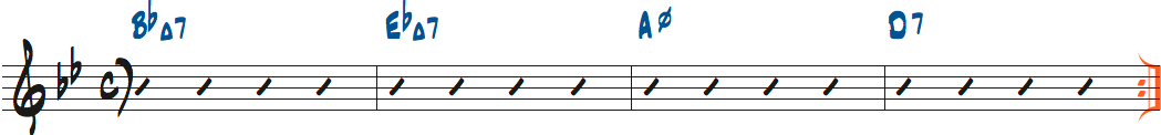 BbMa7-EbMaj7-Am7(b5)-D7楽譜