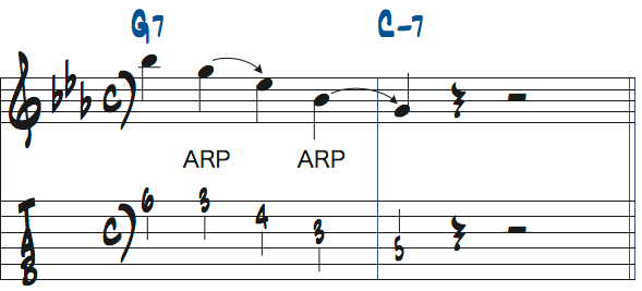 G7-Cm7リックのアルペジオでのアプローチ楽譜
