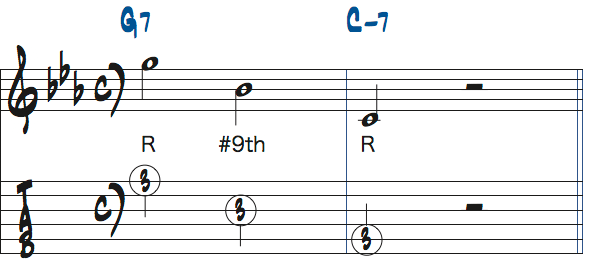 G7-Cm7リックのターゲットノートをアレンジした楽譜2