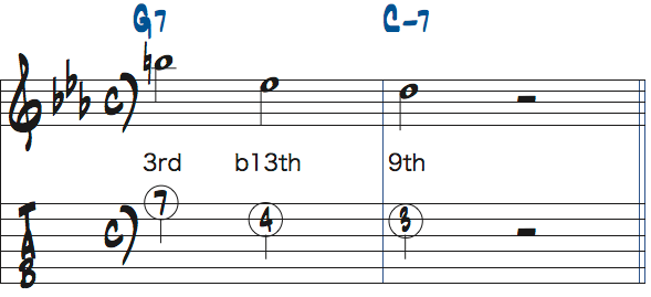 G7-Cm7リックのターゲットノートをアレンジした楽譜4