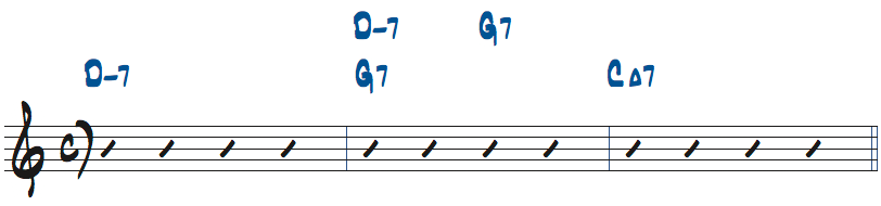 1小節のVをII-Vに分割する楽譜