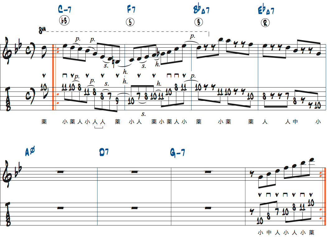 Bbメジャー251リックポジション5-2を枯葉で使う練習5楽譜