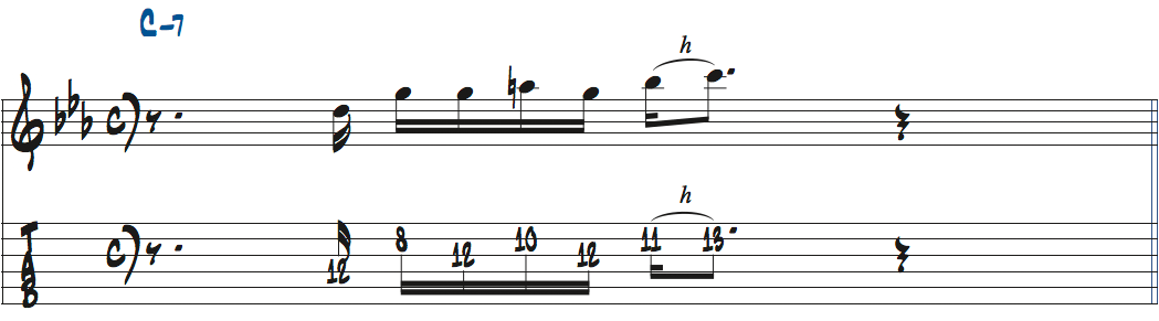 異弦同音を使ったリック楽譜