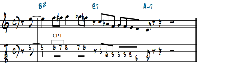Bm7(b5)でクロマチックパッシングトーンを使ったアレンジ楽譜