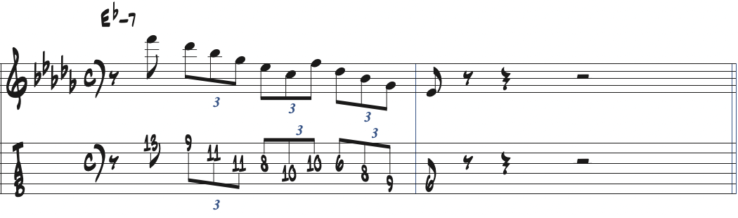 元のリックを反対方向から弾いた楽譜Ebm7